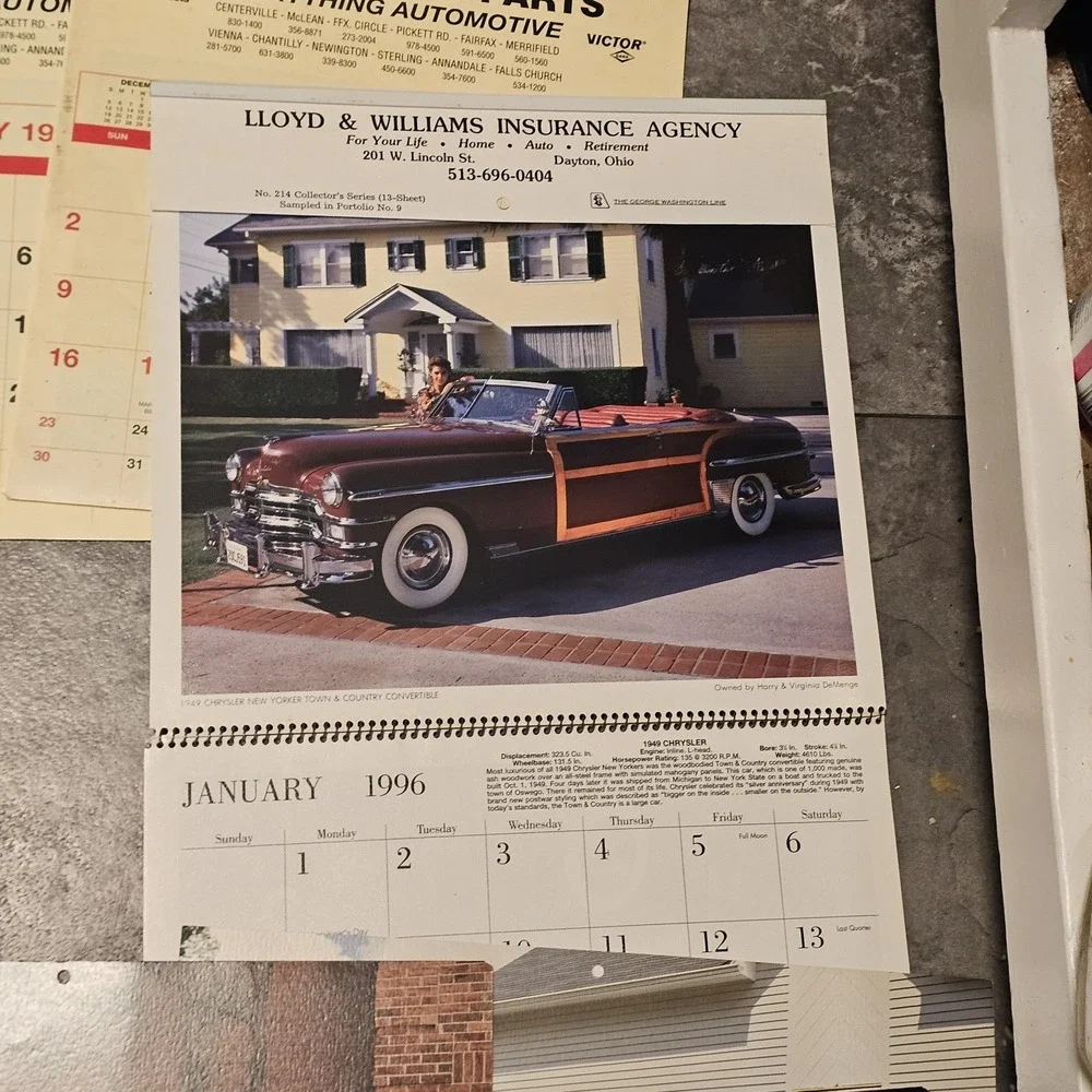 Vintage Old Cars Collector Car Calendar Lot 1990s Tops Cleaners Advertising USA